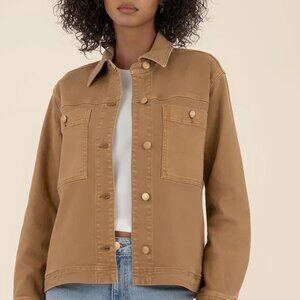 Kut from the Kloth Barb Denim Jacket M Carmel Button Patch Pockets Shirt Collar